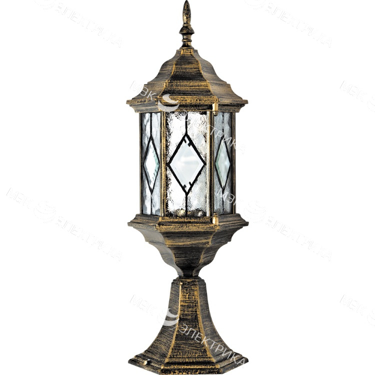 Светильник садово-парковый 60W 230V E27 черное золото, PL124 "Витраж" Feron