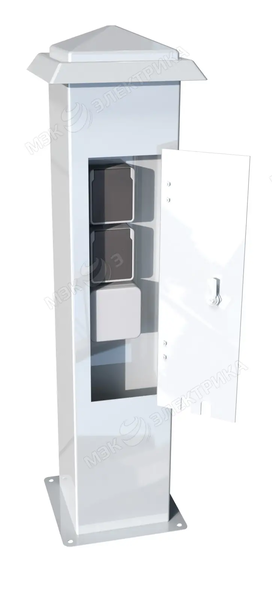 Стойка уличная с розетками из нержавеющей стали с дверцей и 4 розетками IP54 белый