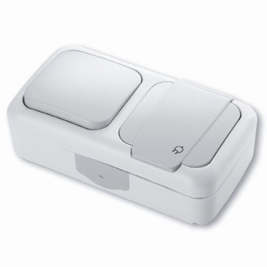 Блок из выключателья 1-клавишного и розетки с\з с крышкой IP54 