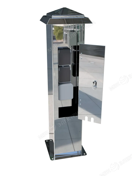 Стойка уличная с розетками из нержавеющей стали с дверцей и 4 розетками IP54