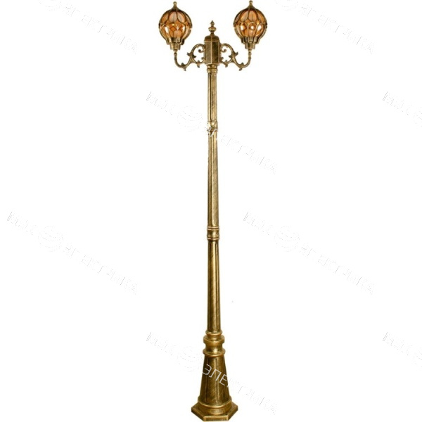 Светильник садово-парковый 2*60W 230V E27 2,1M черное золото, PL3708 "Сфера" Feron