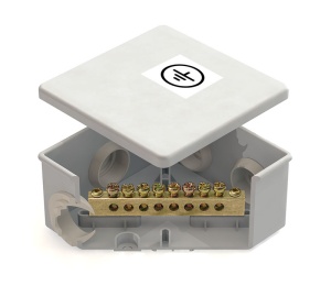 Коробка уравнивания потенциалов (КУП) 85х85х40мм, 6 гермовводов, с шиной 6х9 8груп, P44, установка ш