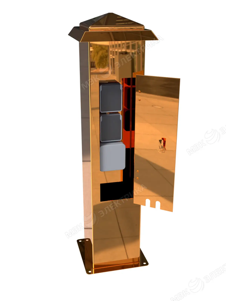 Стойка уличная с розетками из нержавеющей стали с дверцей и 4 розетками IP54 медь