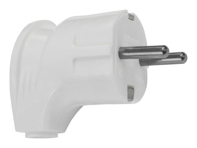 Вилка " UNIVersal" угловая с заземлением белая 16А 250В (А105)