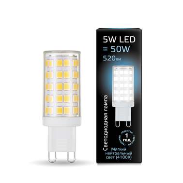 Лампа светодиодная Black 5Вт капсульная 4100К нейтр. бел. G9 520лм керамика GAUSS 107309205