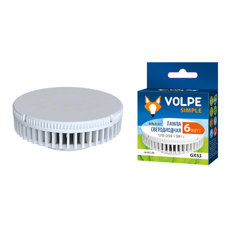 Лампа светодиодная GX53- 6W-белый Серия Simple Volpe