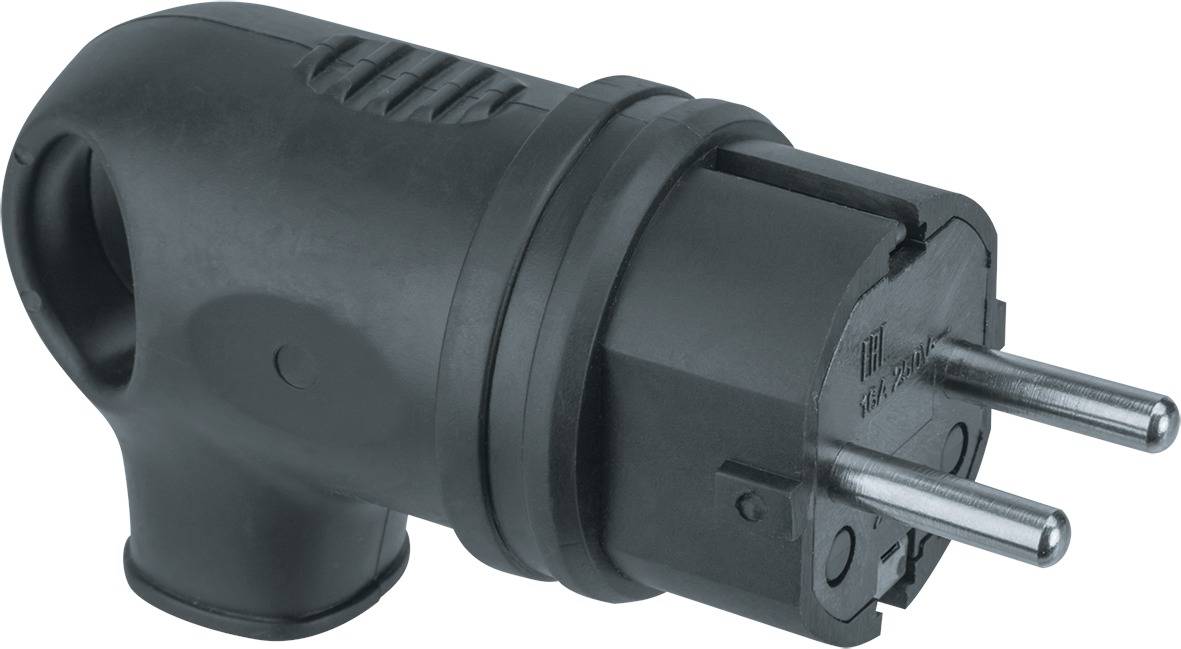 Вилка переносная угловая с кольцом (каучук) 2P+E, 16A, 220-240V, IP44