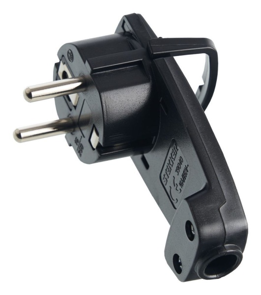 PPG16-45-202 Вилка угловая плоская с кольцом, с заземлением, 250В,16A, IP20, черная