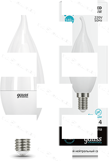 Лампа светодиодная Elementary 8Вт свеча на ветру 4100К нейтр. бел. E14 540лм GAUSS 34128