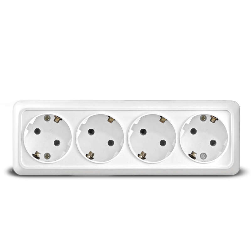 Розетка о/п 4-х местная "UNIVersal" серия "Олимп" с/з, 16А, 220В, белая 