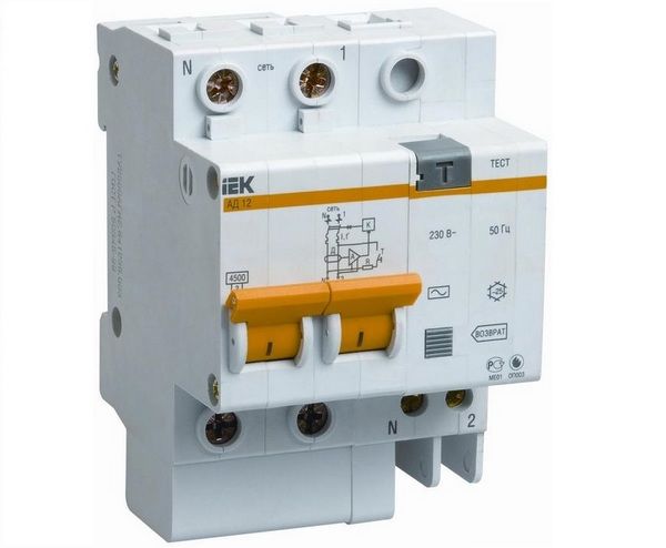 Выключатель автоматический дифференциального тока 2п C 40А 300мА тип AC 4.5кА АД-12 IEK MAD10-2-040-