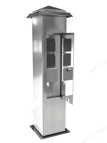 Стойка уличная с розетками из нержавеющей стали с дверцей и 4 розетками IP54 матовый