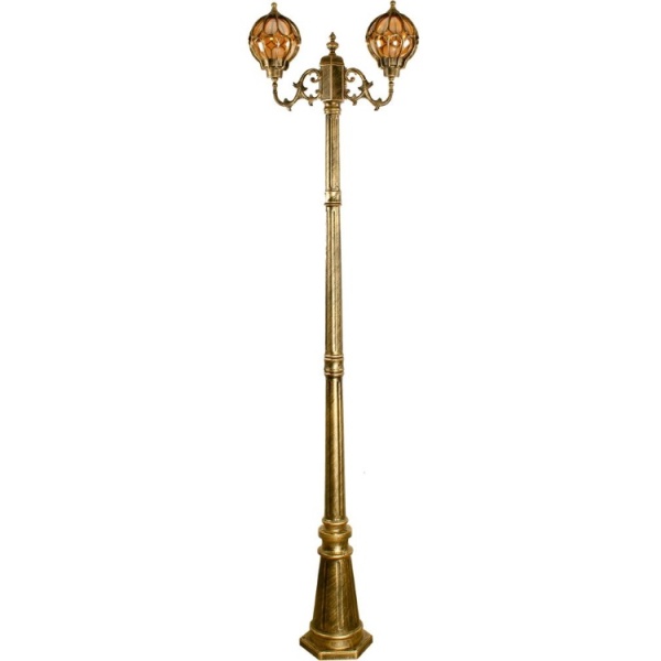 Светильник садово-парковый 2*60W 230V E27 2,1M черное золото, PL3708 "Сфера" Feron