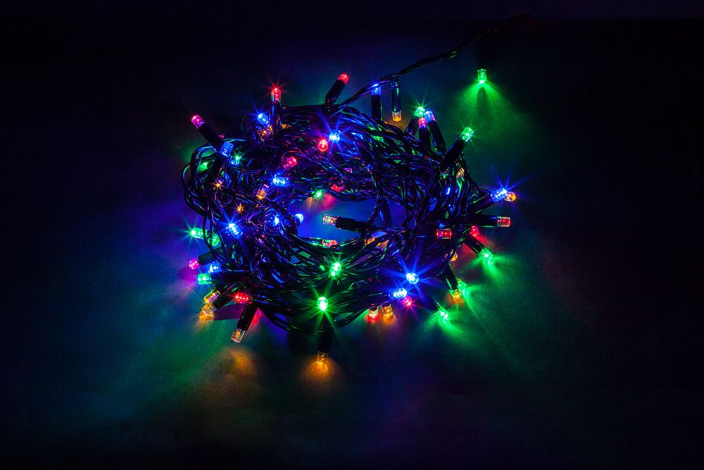 CL34 Гирлянда линейная, 100 LED мульти, с эффектом стробов, 10 м +1.5м черный шнур, IP65