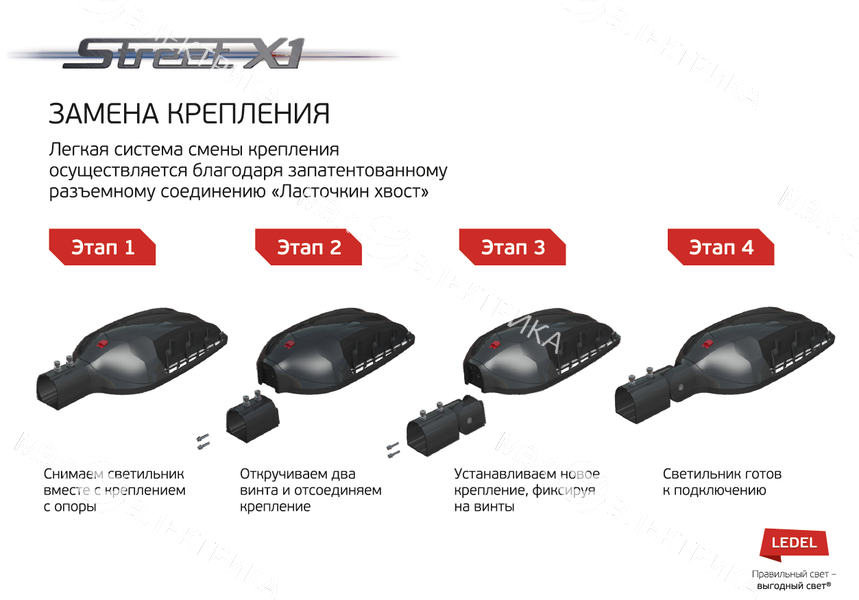 Светильник Street X1/65/Ш8M/4.0K/(К5)/MT-KM/SKX-01/220AC IP66 LEDEL SX1PKLRUS0004