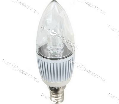 Лампа светодиодная E14- 3W-3500K (свеча прозрачная) FlexLED