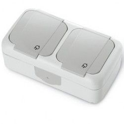 Блок из двух розеток с\з с крышкой IP54