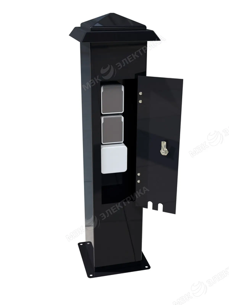 Стойка уличная с розетками из нержавеющей стали с дверцей и 4 розетками IP54 черный