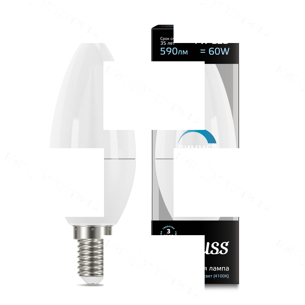 Лампа светодиодная E14- 7W-4100К Gauss LED Candle-dim