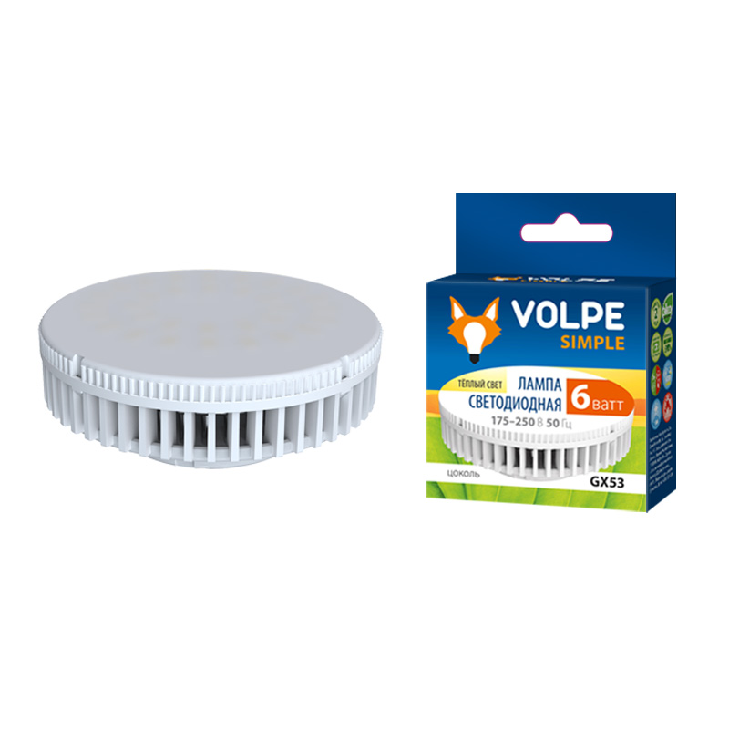 Лампа светодиодная GX53- 6W-теплый белый Серия Simple Volpe