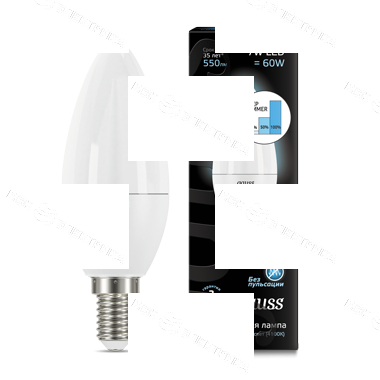 Лампа светодиодная Black 7Вт свеча 4100К нейтр. бел. E14 550лм шаг. диммир. GAUSS 103101207-S