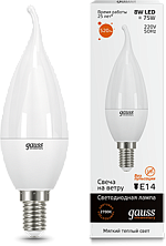 Лампа светодиодная Elementary 8Вт свеча на ветру 3000К тепл. бел. E14 520лм GAUSS 34118