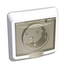 Евр.розетка с/п 1м со шторк. с крышкой IP44 белый Schneider Этюд РС16-044В