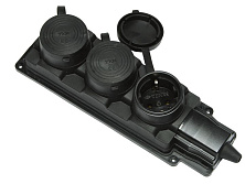 Колодка тройная с заглушками (каучук) 2P+E, 16A, 220-240V, IP44